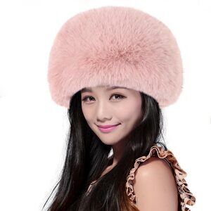 2303 Winter Faux Fur and Leather Skullies Beanie Hat Fluffy Bucket Hat Snow